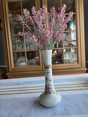 Vintage Bud Vase Rochard Limoges France Porcelain Floral + Peacock 7.75" hi